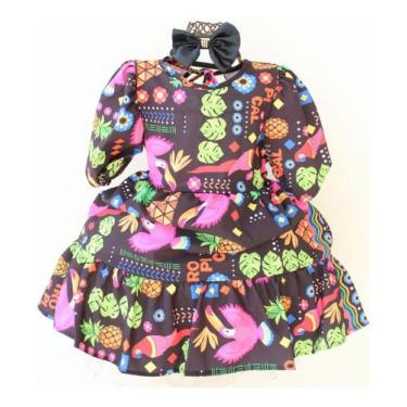 Imagem de Vestido Infantil E Juvenil Floral  Com Tiara - Pingo de Gente, Azul, 4