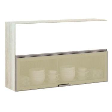 Imagem de Armário Basculante 120cm 1 Porta Vidro Bronze Crema Branco - LUCIANE M