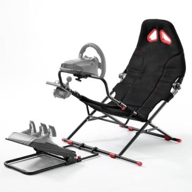Imagem de DIWANGUS Suporte de roda de corrida sim Racing Cockpit com assento de cadeira de corrida dobrável ajustável Sim Racing Cockpit para Logitech G29 G920 G923 G27 G25 T248 T300RS Xbox PS4 PS5