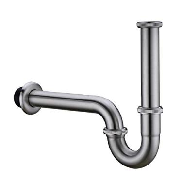 Imagem de Orhemus Armadilha P de latão, 1 1/4 Kit de drenagem de resíduos de pia de banheiro com flange e junta deslizante de extensão de tubo de lixo, altura ajustável, níquel escovado