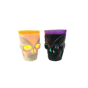 Imagem de Kit 02 Copos Dose Shot Halloween Caveira com Led - MC PRESENTES
