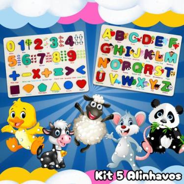 Imagem de Kit Alfabeto e Tabuleiro Numeral Aprendizado Ingles Encaixe Madeira c/