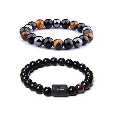 Imagem de CSIYANJRY99 Pulseiras do zodíaco para homens e mulheres, presentes do signo do zodíaco, 12 constelações, horóscopo de 8 mm, obsidiana natural, hematita, ônix, olho de tigre, pulseira elástica, 7.5