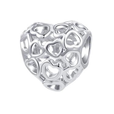 Imagem de MiiFort Pingente oco de coração de amor compatível com pulseiras Pandora Charms, One Size, Cobre, Sem Pedra Preciosa
