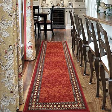 Imagem de Antep Rugs Tapetes Alfombras Modernos com Bordas 2x10 Antiderrapante (Antiderrapante) Pile de Baixo Perfil Revestimento de Borracha para Área Interna (Bege Bordô, 2' x 10')