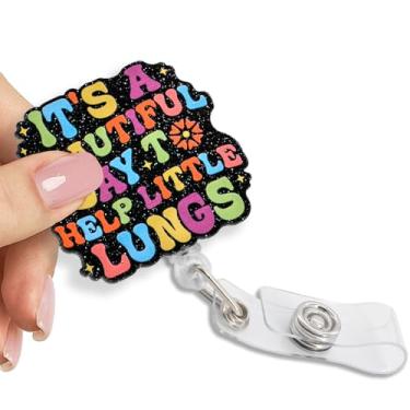 Imagem de Pishovi É um lindo dia para ajudar pequenos pulmões carretel retrátil com glitter, suporte de crachá engraçado para medicina respiratória UTI RRT enfermeira médica terapeuta pulmonar, presente para