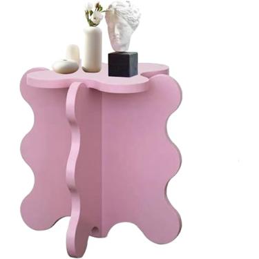 Imagem de Mesa de centro pétala, mesa lateral pequena de madeira maciça de desenho animado, mesa de canto com perna em forma de X para sala de estar, quarto, varanda, mesa de canto fácil de montar (45 x 50,5 cm