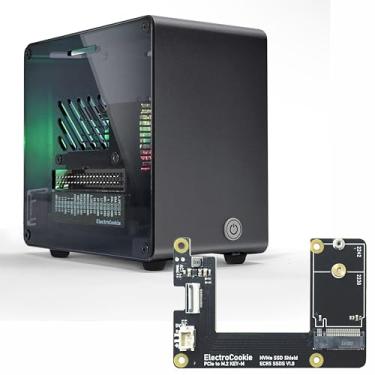 Imagem de ElectroCookie Capa para Raspberry Pi 5, minitorre de alumínio com M.2 NVMe SSD PCIe HAT e cooler de iluminação RGB ativo (preto)