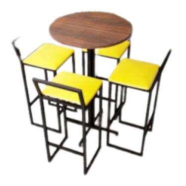 Imagem de Conjunto Mesa Alta Bar Bistrô Redonda Imbuia 4 Banquetas Confort Estofado Industrial Black (AMARELO)