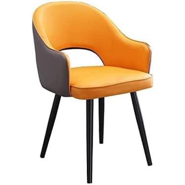 Imagem de Cadeiras de cozinha, cadeiras de jantar estofadas, cadeiras laterais, sala de estar com capa de couro macio, assento almofadado e pernas de metal, cinza + laranja