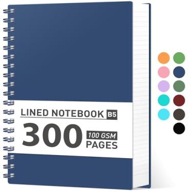 Imagem de AHGXG Caderno espiral com pauta universitária - caderno espiral grande B5 19,3 cm x 25,4 cm, 300 páginas/150 folhas, papel grosso de 100 GSM, capa dura de plástico, para mulheres e homens, escola de escritório, azul