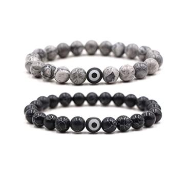 Imagem de Pulseiras elásticas de pedra natural de 8 mm com contas de chacra, elefante e olho turco, proteção Lukcy, lava rock, cura, equilíbrio e alívio do estresse, pulseira de ioga para mulheres e homens,