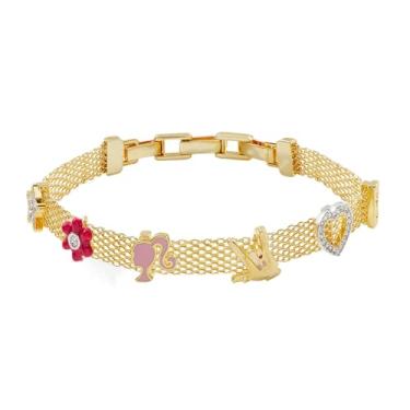 Imagem de Alex and Ani Barbie Core, pulseira ajustável de corrente de malha multicharm, acabamento dourado brilhante, rosa, 16,5 a 19,7 cm, One Size, Latão, Sem pedras preciosas