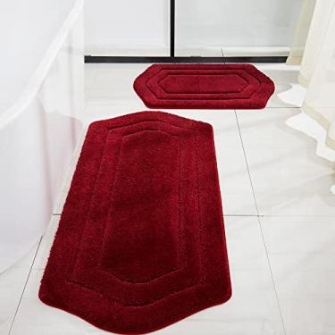 Imagem de COSY HOMEER Tapetes de banheiro extragrossos – Tapetes de banheiro antiderrapantes de fio de pelúcia macio 100% poliéster microforte, tapete para sala de estar, quarto, tapete absorvente de água (vermelho, 51 x 81 + 61 x 122 cm)