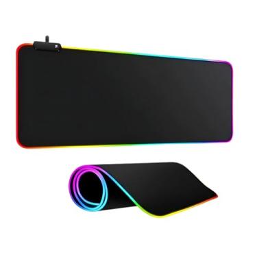 Imagem de Mouse Pad Gamer RGB Led 80x30 Grande Speed Antiderrapante Base Emborrachada Borda Costurada Ideal para Jogos e Escritório