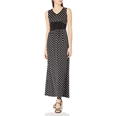 Imagem de Star Vixen Maxidress feminino sem mangas com cintura e decote em V delineado Ity Knit, Ponto preto/branco, P