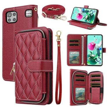 Imagem de Dswteny Argyle Capa carteira para LG K92 5G com alça de pulso, alça de ombro, bolsa de couro PU flip suporte para cartão de crédito capa para celular para LGK925G K 92 92K LMK920AM Q92 G5 mulheres