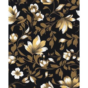 Imagem de Papel de parede preto dourado descasque e cole papel de contato floral branco à prova d'água autoadesivo dourado escuro vintage retrô flor papel de parede para quarto, bancada, armários de mesa,