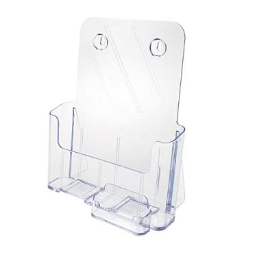 Imagem de SOURCEONE.ORG Porta-brochura premium para livreto de 21,5 cm – com recipiente para cartão de visita – Organizador de bancada de acrílico transparente