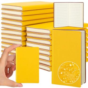 Imagem de Yeaqee Pacote com 20 mini cadernos de Ação de Graças com bolso de couro, 10 x 6,3 cm, 50 páginas, à prova d'água, bloco de notas de couro macio para escritório, casa, Natal (amarelo)