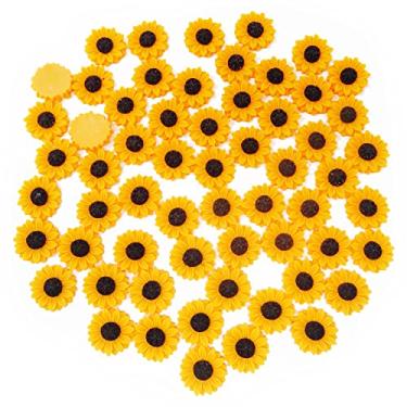 Imagem de Honbay 60 peças 25 mm/2,5 cm contas de geleca de girassol flatback flor pingentes de resina para álbuns, clipe de cabelo, capa de telefone, artesanato DIY, Resina, Sem pedras preciosas