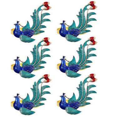 Imagem de Conjunto de 6 Anéis de Guardanapo de Vintage de Cristal de Metal Rústico Pavão Porta-Guardanapos para Festa de Casamento Feriado Linda Decoração de Mesa de Jantar