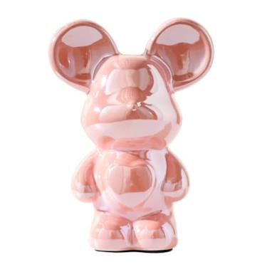 Imagem de Jaugufiy Estátua de rato de cerâmica, ornamento, estatueta, rato, ornamento para casa, cofrinho, cofre, caixa de dinheiro, decoração de quarto de crianças, presentes de aniversário (rosa)