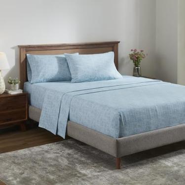 Imagem de Superior Jogo de lençol de algodão de flanela melange, lençóis escovados ultramacios, modernos, roupa de cama de fazenda, básico, inclui; lençol de cima, lençol com elástico alto, fronha, solteiro,