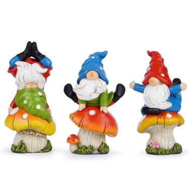 Imagem de Hodao 3 peças primavera yoga cogumelo gnomos decoração verão estatuetas de elfo presentes para casa primavera animado jardim estátuas decoração para o ar livre, mãe, mãe (multicolorido)