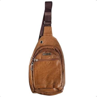 Imagem de Bolsa Transversal De Couro Com Zíper E 3 Compartimentos Marrom Claro Shoulder Bag Tiracolo