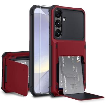 Imagem de GOVTAN Capa compatível com Samsung Galaxy S25 5G com suporte de cartão integrado [loja com 5 cartões], proteção RFID, capa de telefone resistente à prova de choque de TPU de camada dupla, vermelha
