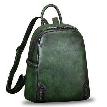 Imagem de Mochila feminina de couro genuíno vintage feita à mão casual, DarkGreen, One_Size
