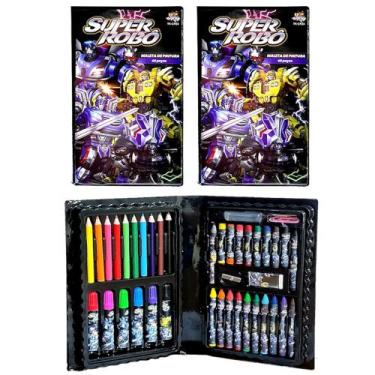 Imagem de Kit 2 Maletas de Colorir Robôs Lápis Giz e Acessórios 48pçs - Toy King