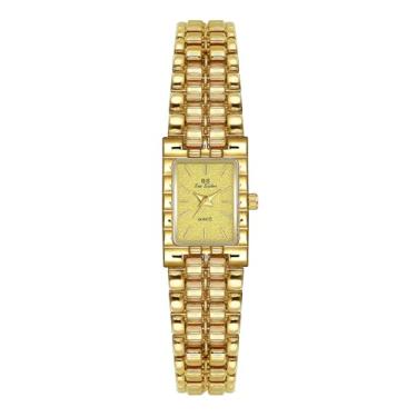 Imagem de Relógios de pulso femininos pequenos de luxo minimalistas ultrafinos femininos modernos relógios de pulso vintage de quartzo pulseira de aço inoxidável, Ouro, ouro, Moderno