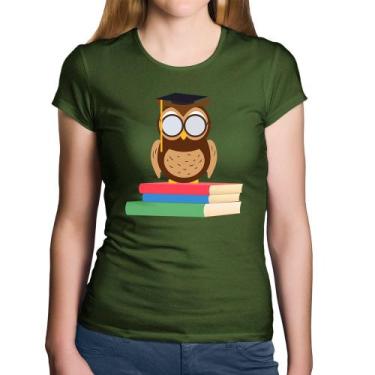 Imagem de Baby Look Algodão Coruja Estudante - Foca na Moda, Musgo, GGG