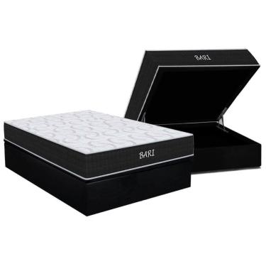 Imagem de Conjunto Box Baú Casal: Colchão Molas Ortho D45 Bari + Base Crc Suede Black (138x188)