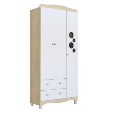 Imagem de Guarda Roupa Infantil 3 Portas 2 Gavetas Linha Encanto 90cm Carvalho/Branco - Completa Móveis