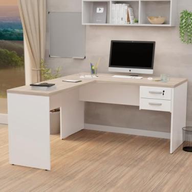 Imagem de Mesa De Escritório Em L 1.40x1.50 Com Gaveteiro Tampo 30mm (Dubai/Branco)