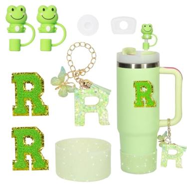 Imagem de Liangang Conjunto de 8 peças de acessórios de copo verde para Stanley 850 g 1,134 g, incluindo bota, tampa à prova de derramamento, 2 peças de capa de canudo Stanley e 2 peças de letras adesivas