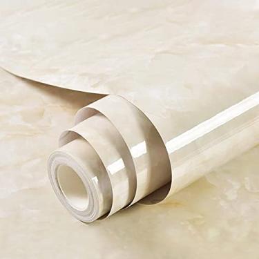 Imagem de YENHOME Papel de contato de mármore bege para bancada de cozinha, descasque e cole à prova d'água 43 cm x 500 cm, papel de parede de mármore removível, papel de contato autoadesivo para armários e