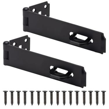 Imagem de Trava de ferrolho de porta de 18 cm, trava de segurança para fecho, ferrolho de aço inoxidável para portão de cerca, porta de celeiro, armário de galpão, gaveta, acabamento preto com parafusos, pacote