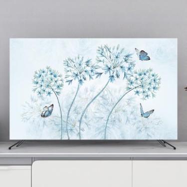 Imagem de 82-85 polegadas arte moderna protetor de tela de TV à prova de poeira pano capa de poeira padrão de pintura floral capa de televisão pendurado desktop curvo universal tipo 03||55 polegadas