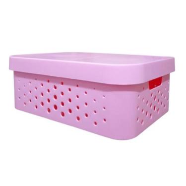 Imagem de Caixa organizadora multiuso 11 litros rosa qualidade resistente com ta
