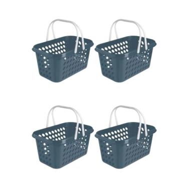 Imagem de Conjunto De 6 Cestas PláSticas De Supermercado De 3 Litros Com AlçAs Resistentes Cesta De Compras PortáTil Leve E Multiuso(Azul)