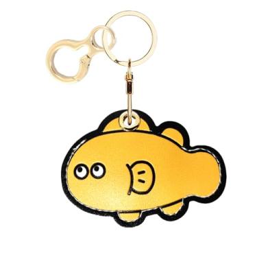 Imagem de Capa de couro para chaveiro AirTag, linda capa protetora para Apple Air Tag com chaveiro, localizador oculto, antiarranhões, rastreador GPS para chaves, bolsa, animais de estimação, mochila (peixe)