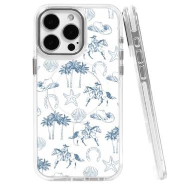 Imagem de TnXee Capa para iPhone 13 Pro, compatível com MagSafe, capa magnética clássica de proteção à prova de choque transparente - Praia costeira cavalo oeste cowboy