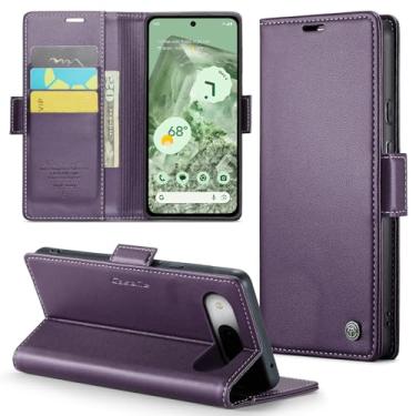 Imagem de Phernykas Capa carteira para Pixel 8A com suporte para cartão, fecho magnético com bloqueio de RFID, à prova de choque, capa protetora de couro PU para Google Pixel 8A - Roxa