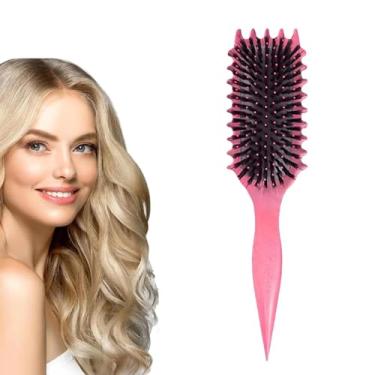 Imagem de Escova de cabelo Curl Define Styling Bounce Pente Modelador Masculino Feminino Reduzir Puxar Separação de cachos para cachos definidos (rosa)