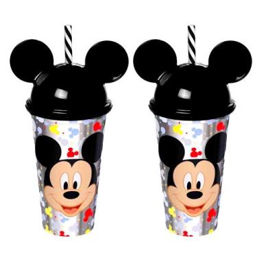 Imagem de Kit com 2 Copos do Mickey com Orelhas e Canudo Premium 500ML - Plasúti