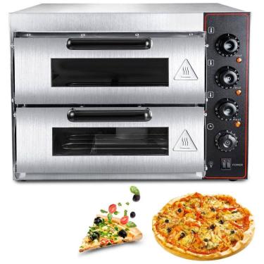 Imagem de Forno Elétrico Duplo de Bancada para Pizza em Aço Inoxidável, 1650W, 110v, ZXMT, Prateado
